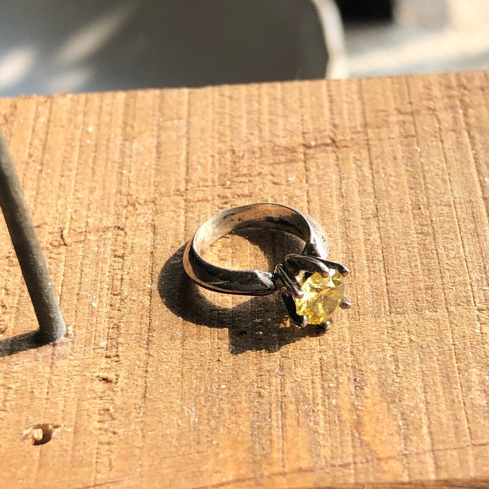 vintage sterling silver yellow crystal tiny mini ring charm pendant